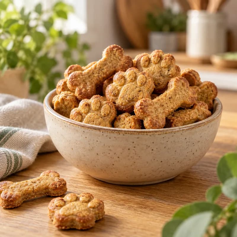 Imagen ilustrativa de galletas caninas con formas de huellas y huesos